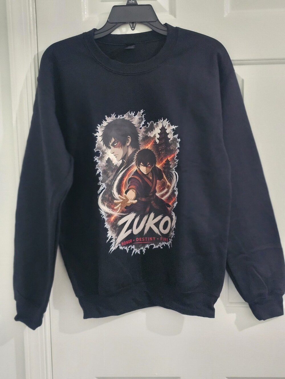 Custom Anime Fire Graphic Crewneck Sweatshirt | Black | Small